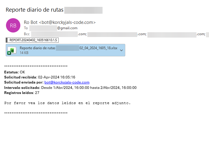 Correo de Anselmo con el reporte diario de rutas y el Excel adjunto